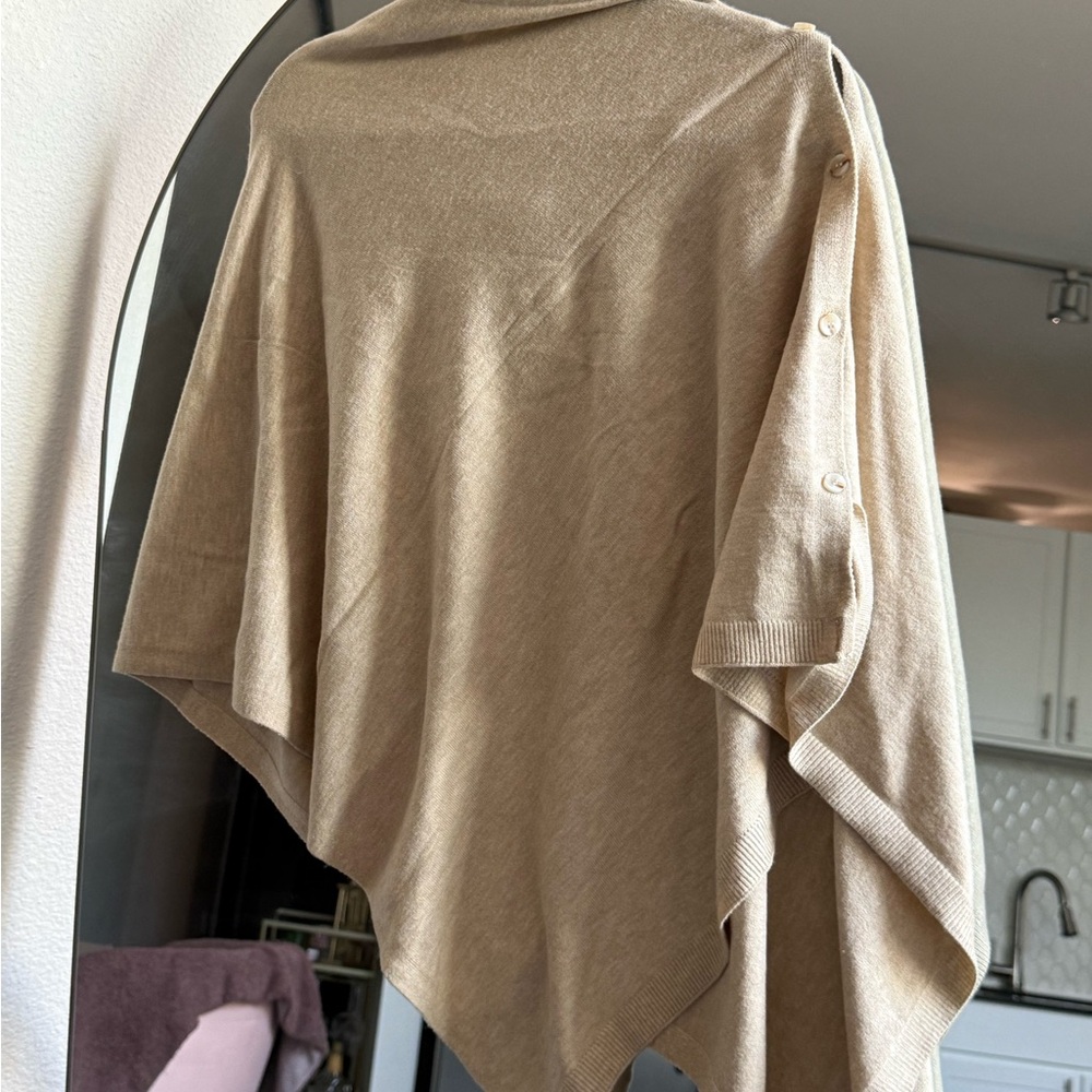 Beige Button-Detail Poncho